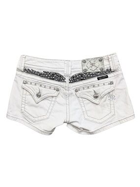 Miss Me Low Rise Angel Wing Bling Pocket White Denim Shorts Rhinestone Size 27